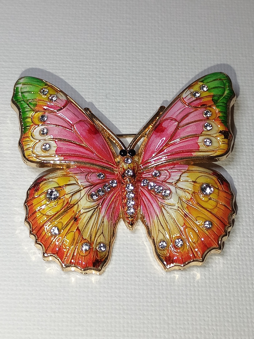 Multicolor Enamel Butterfly Brooch with Crystal Accents